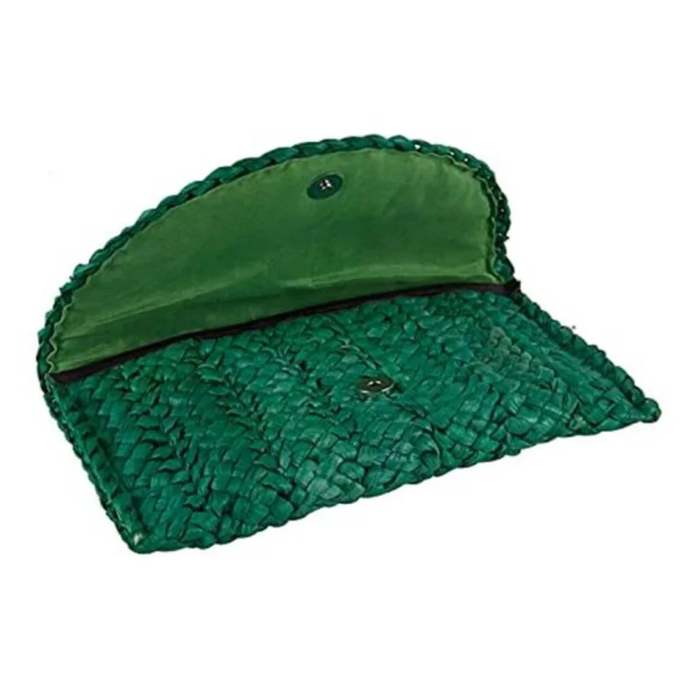 Woven Straw Clutch Bag Envelope Summer Beach Purse Women Green